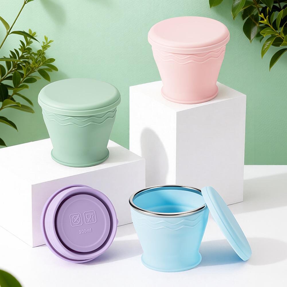 Water Bottle Collapsible - 뚜껑이 있는 접이식 실리콘 컵 휴대용