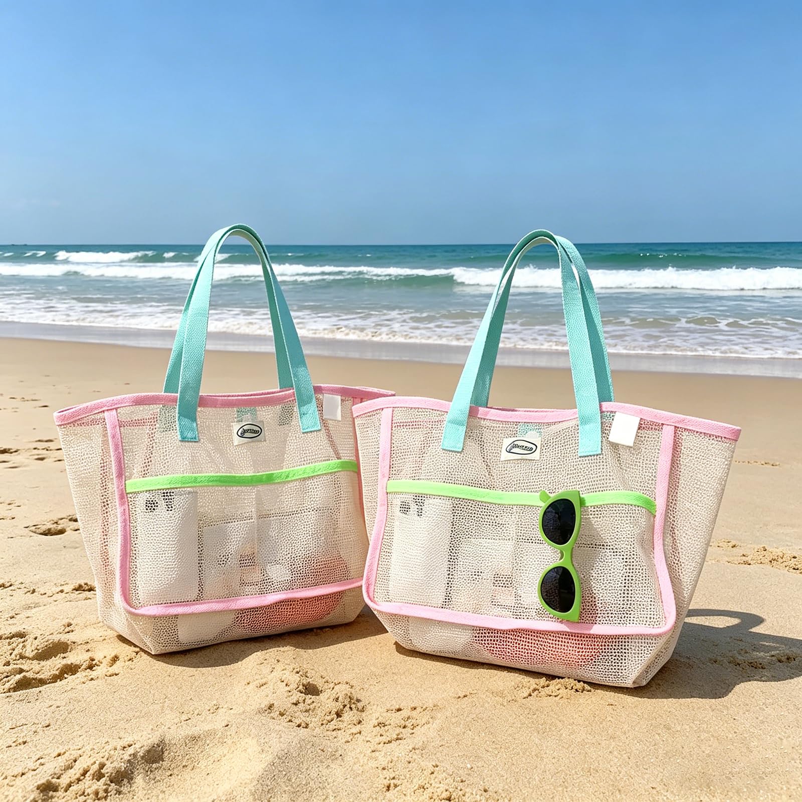 Travel Accessories Shops - 여성용 비치백, 화려한 접이식 그물망 모래