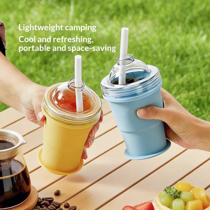 Travel Kitchen Accessories - 접이식 실리콘 2in1 여행용 머그컵 누수
