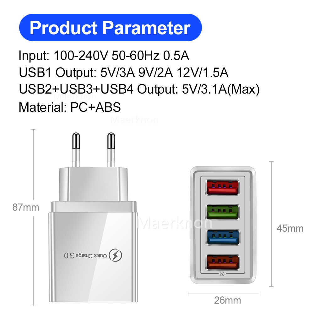 Travel Accessories Iphone - 4개의 USB 고속 충전 헤드 EU/US