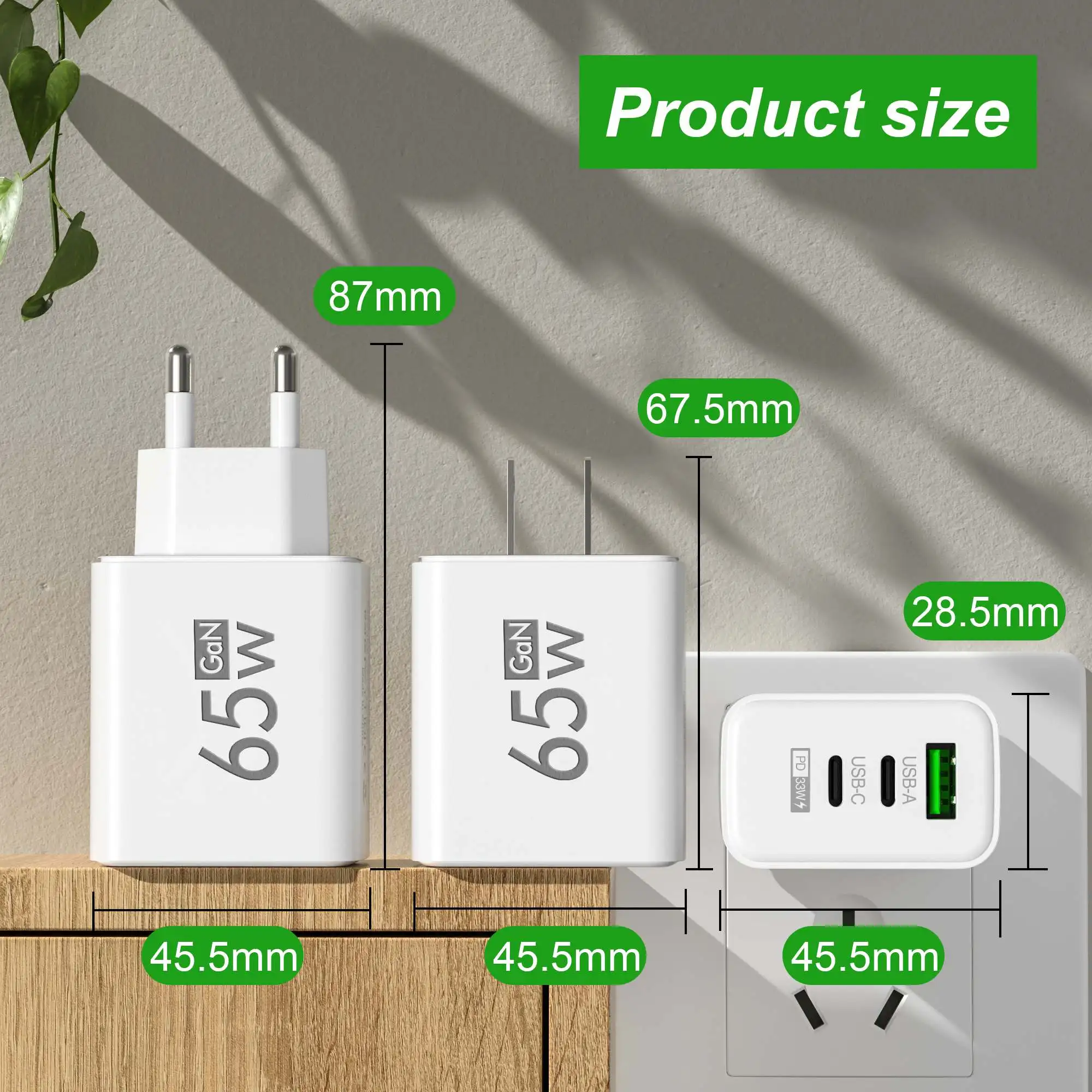 Travel Accessories Iphone - 접이식 65W GaN 3포트 USB-C 벽면