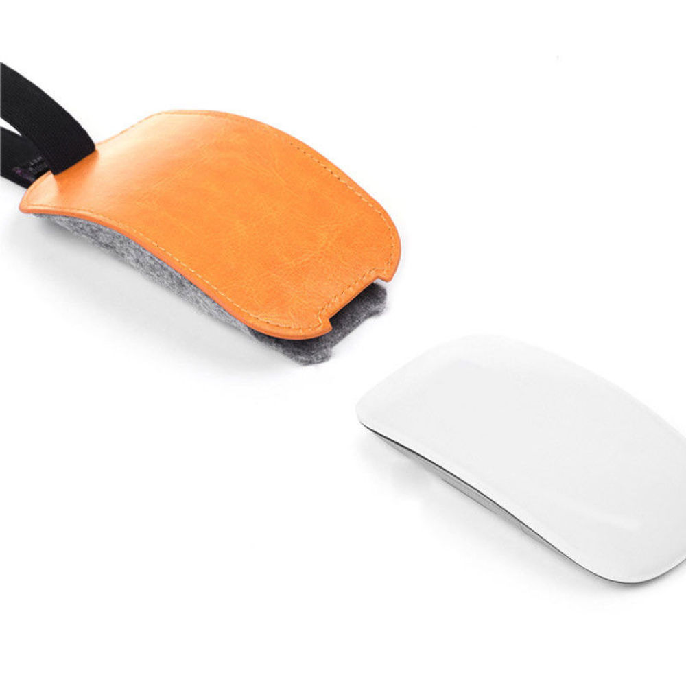 Travel Accessories Apple - 오렌지 PU 가죽 펠트 마우스 파우치,