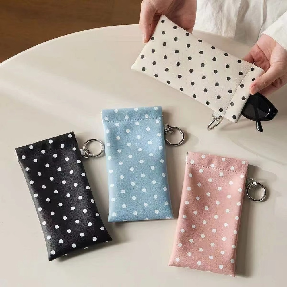 Travel Accessories Pouch For Women - 폴카 도트 안경 파우치(키체인 포함) 휴대용