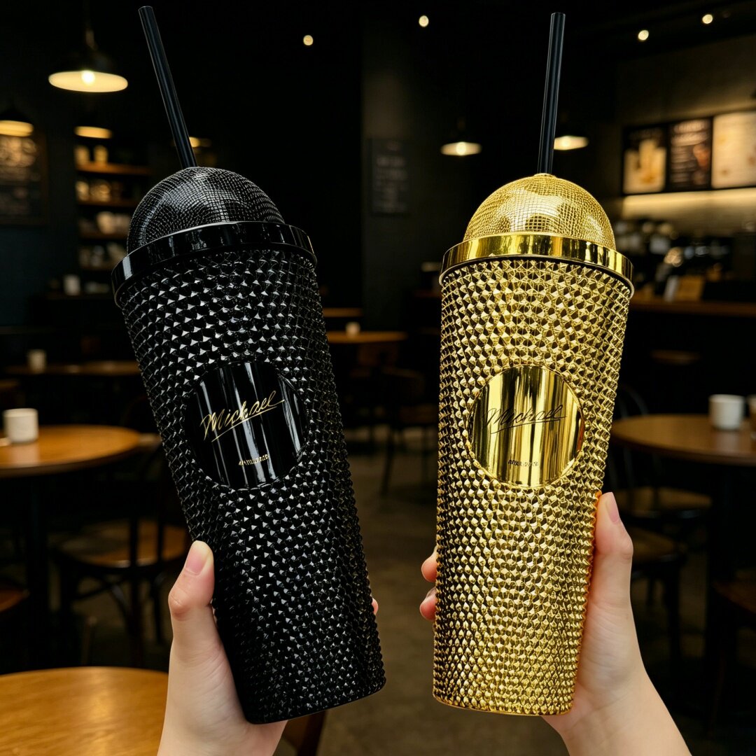 핫 마이클 라인 스톤 텀블러 크리에이티브 빨대 블링 드 - Travel Kitchen Accessories 리뷰 및 가격