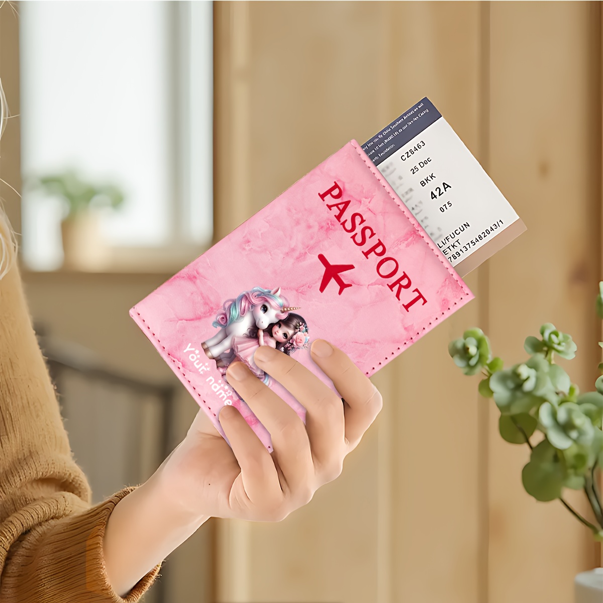 유니콘 소녀 패턴 PU 여권 홀더, 황금색 비행기 아이 - Travel Accessories And Gadgets 리뷰 및 가격