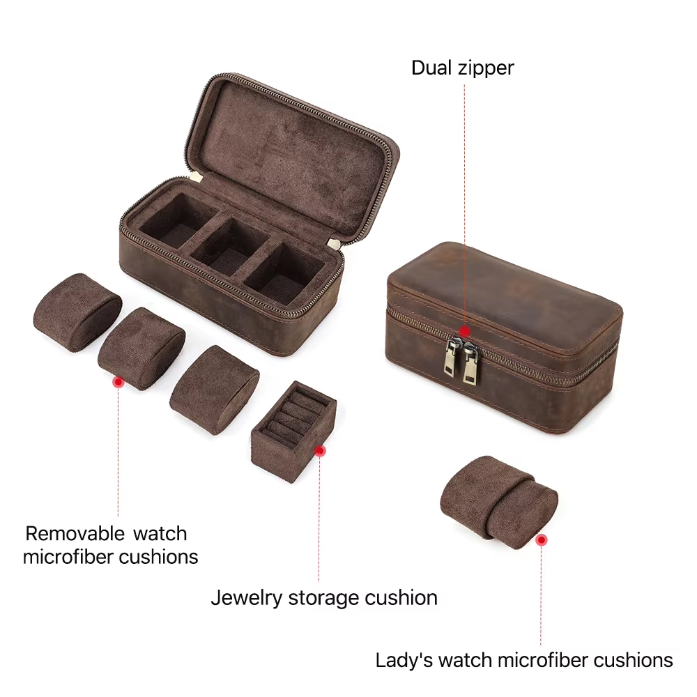 CONTACT'S FAMILY 3칸 정품 가죽 시계 케 - Travel Jewellery & Accessories Organiser 리뷰 및 가격