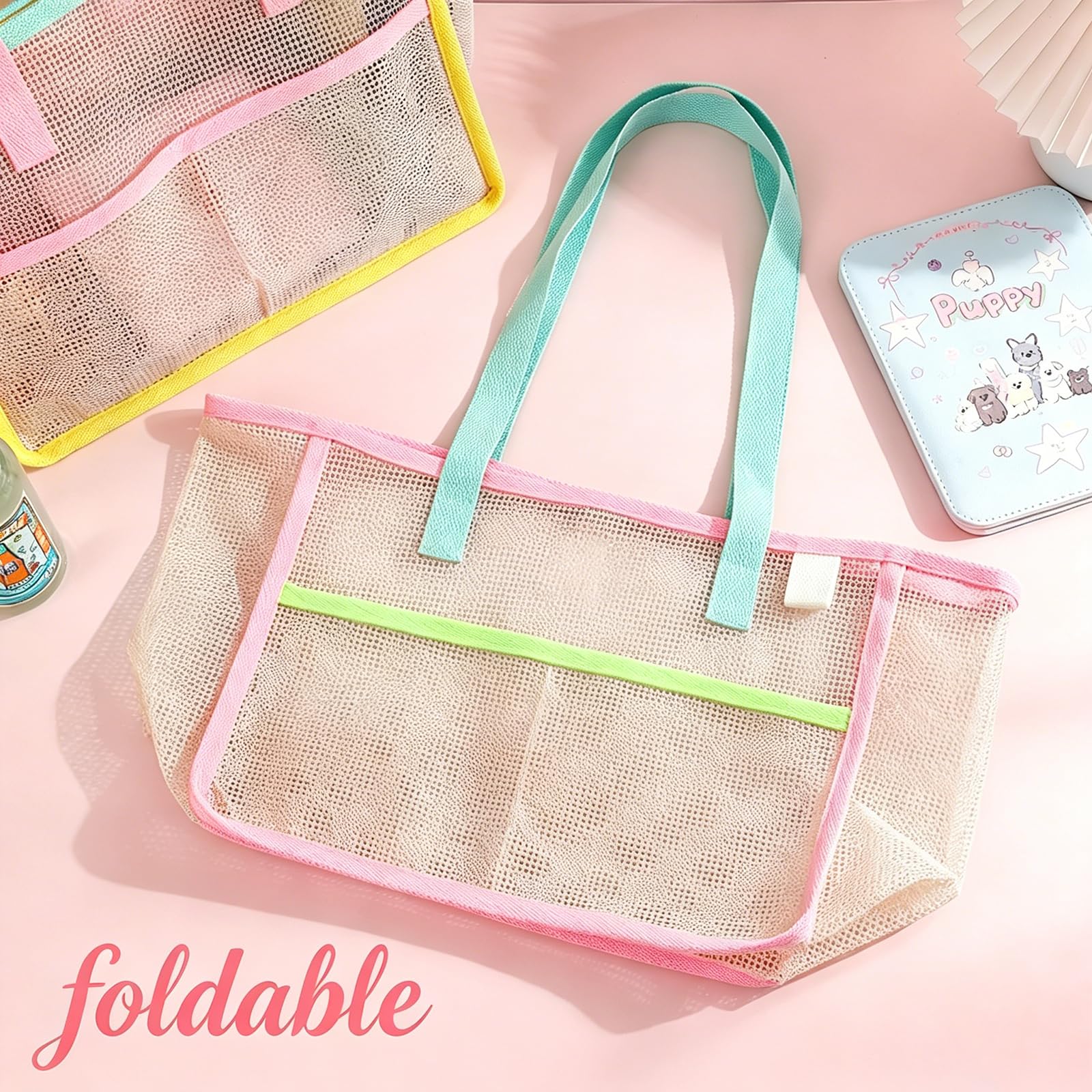 여성용 비치백, 화려한 접이식 그물망 모래 가방, 여행 - Travel Accessories Shops 리뷰 및 가격